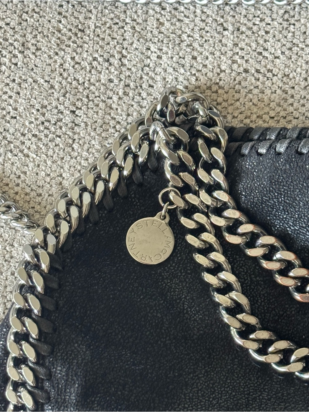 Stella McCartney Black Faux-Leather Falabella with Silver Chain Trim - Picture 3 of 5